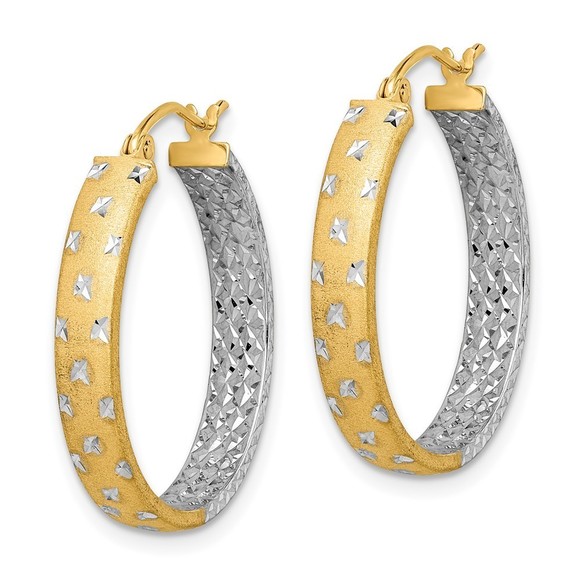 14k w/White Rhodium Polished Satin Diamond-cut In/Out Hoop Earrings - Picture 4 of 4